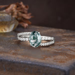 Unique, Classic, Rotating 4-Prong Oval Cut Moss Agate Engagement Ring - Additional view