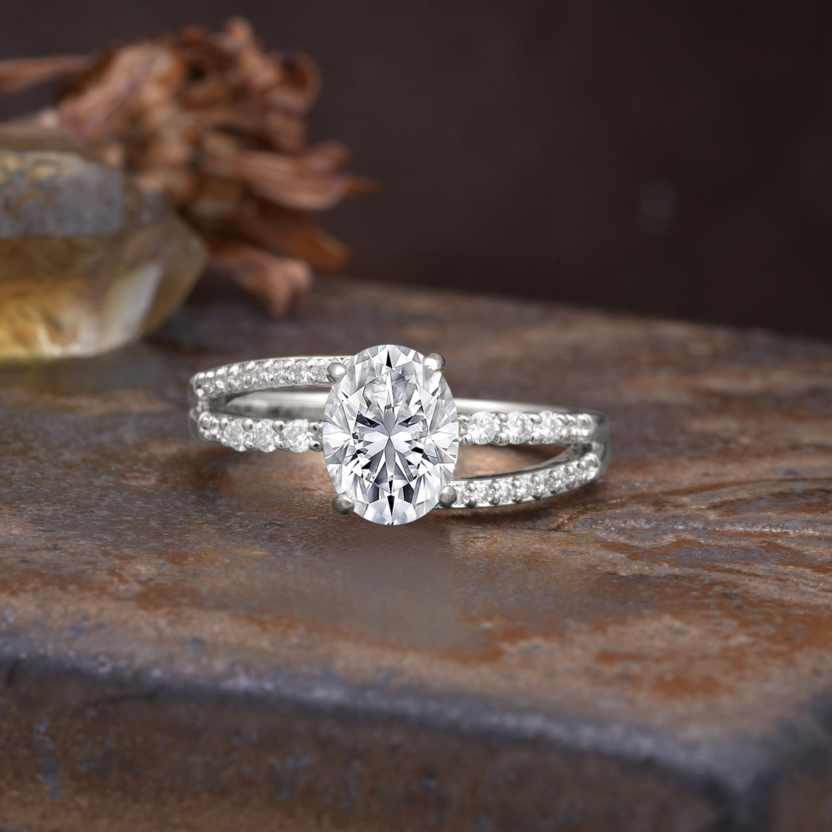 Unique, Classic, Rotating 4-Prong Oval Cut Lab Diamond Engagement Ring - Additional view