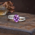 Unique, Classic, Rotating 4-Prong Oval Cut Amethyst Engagement Ring - Additional view