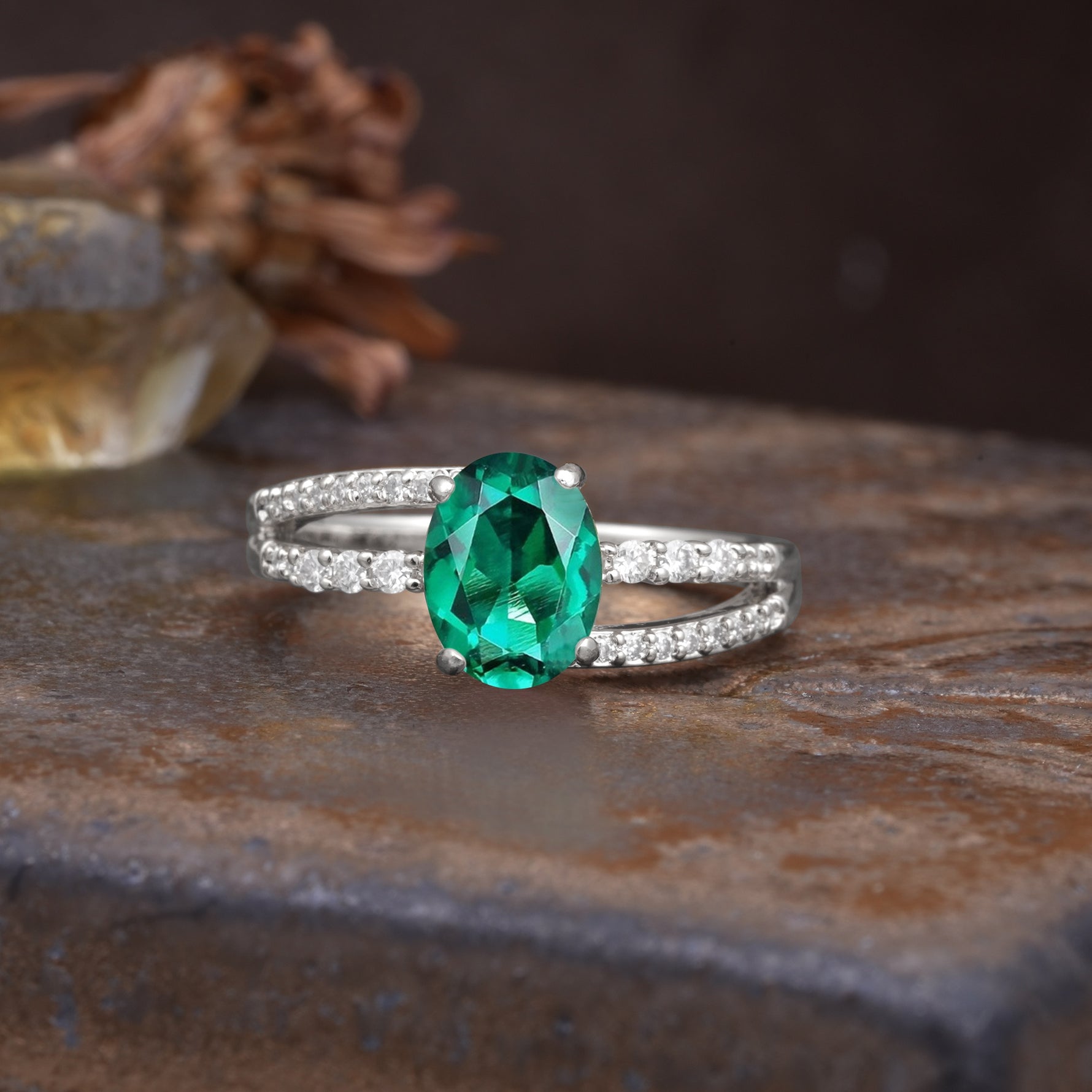 Unique, Classic, Rotating 4-Prong Oval Cut Emerald Engagement Ring - Additional view