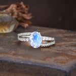 Unique, Classic, Rotating 4-Prong Oval Cut Moonstone Engagement Ring - Additional view