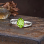 Unique, Classic, Rotating 4-Prong Oval Cut Peridot Engagement Ring - Additional view