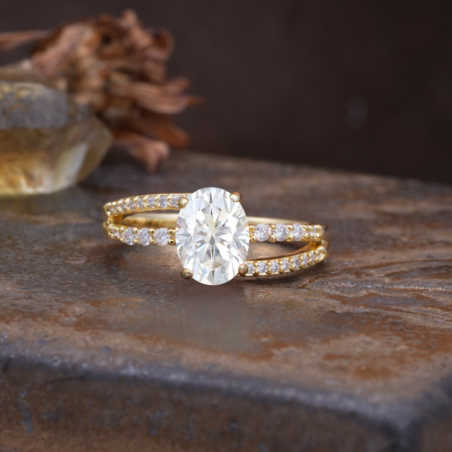 Unique, Classic, Rotating 4-Prong Oval Cut Moissanite Engagement Ring - Additional view
