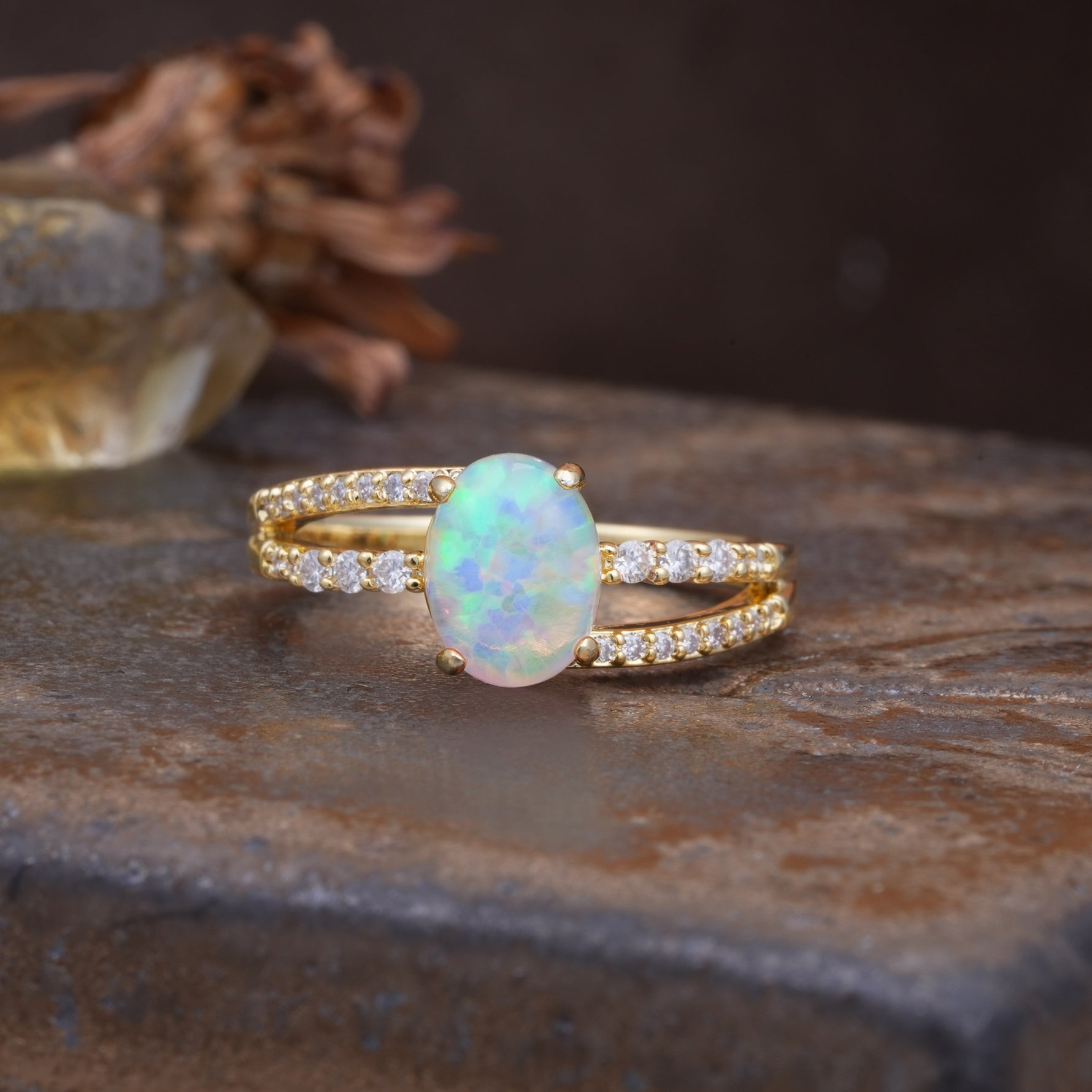 Unique, Classic, Rotating 4-Prong Oval Cut Fire Opal Engagement Ring - Additional view