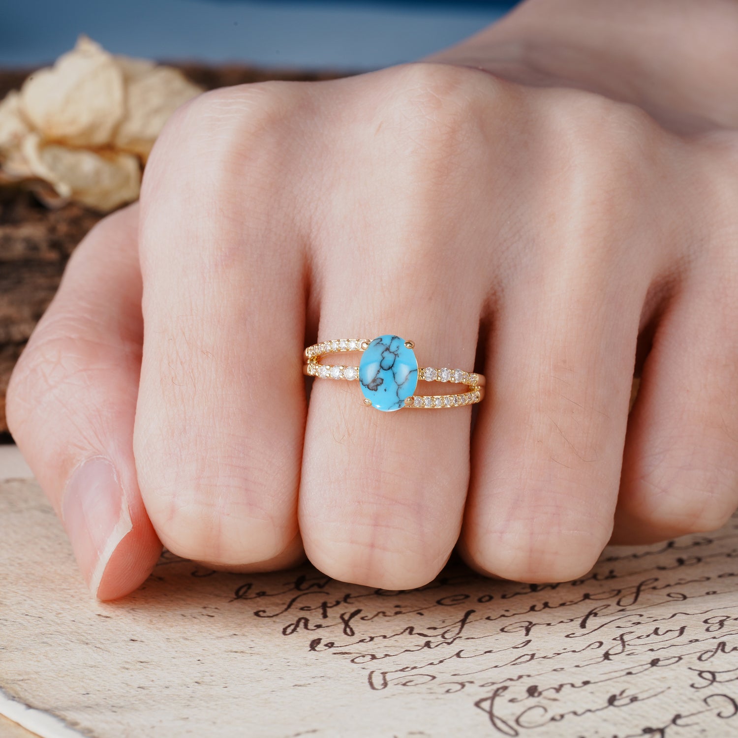 Unique, Classic, Rotating 4-Prong Oval Cut Turquoise Engagement Ring