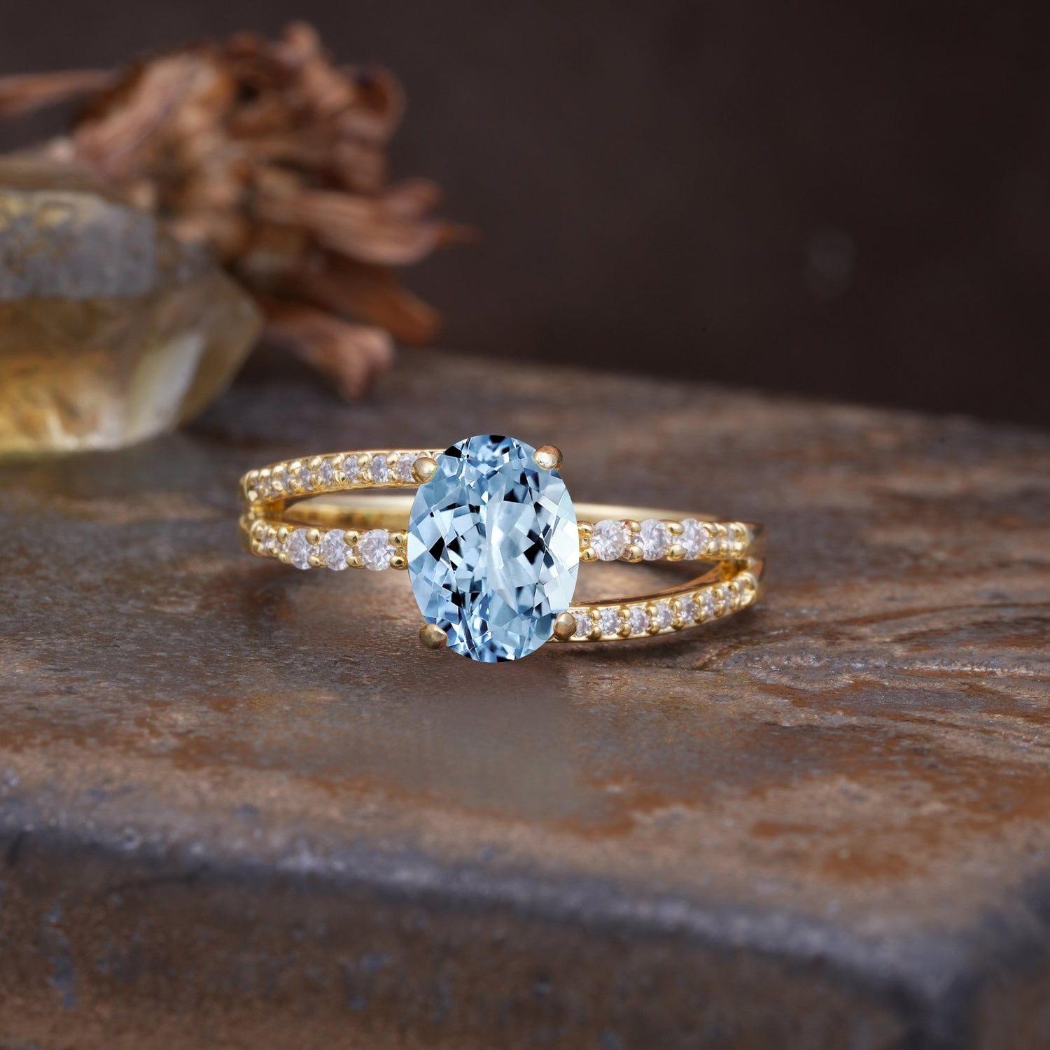 Unique, Classic, Rotating 4-Prong Oval Cut Aquamarine Engagement Ring