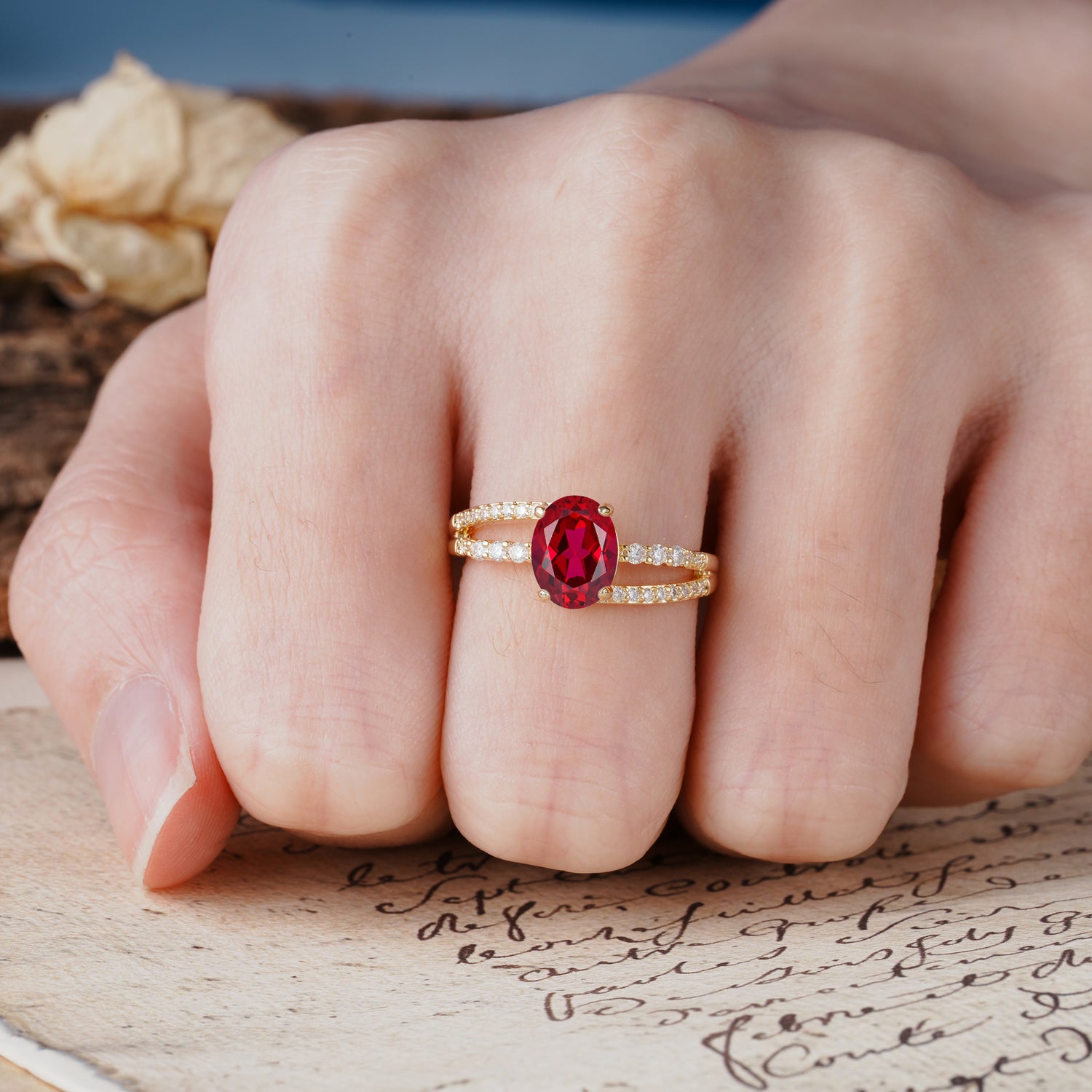 Unique, Classic, Rotating 4-Prong Oval Cut Ruby Engagement Ring