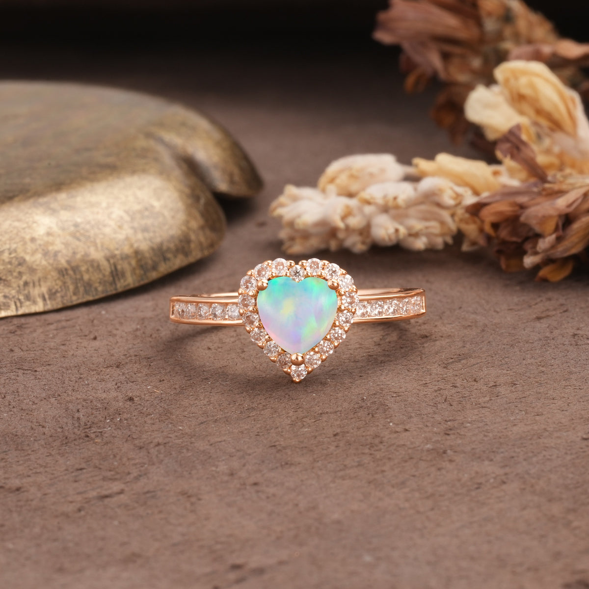 Unique and Classic 3-Prong Heart Cut Fire Opal Engagement Ring - Additional view