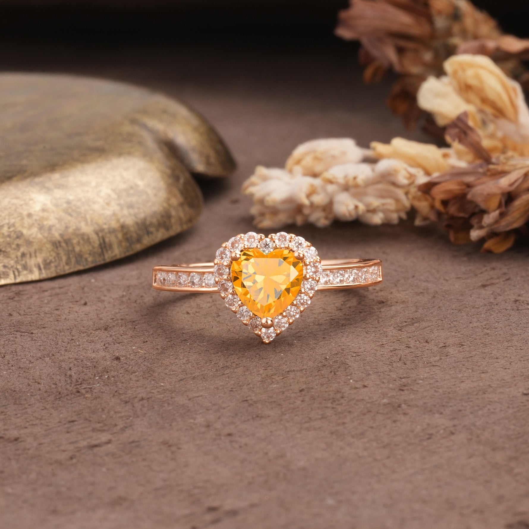 Unique and Classic 3-Prong Heart Cut Citrine Engagement Ring - Additional view