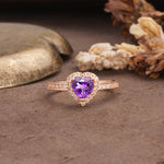 Unique and Classic 3-Prong Heart Cut Amethyst Engagement Ring - Additional view
