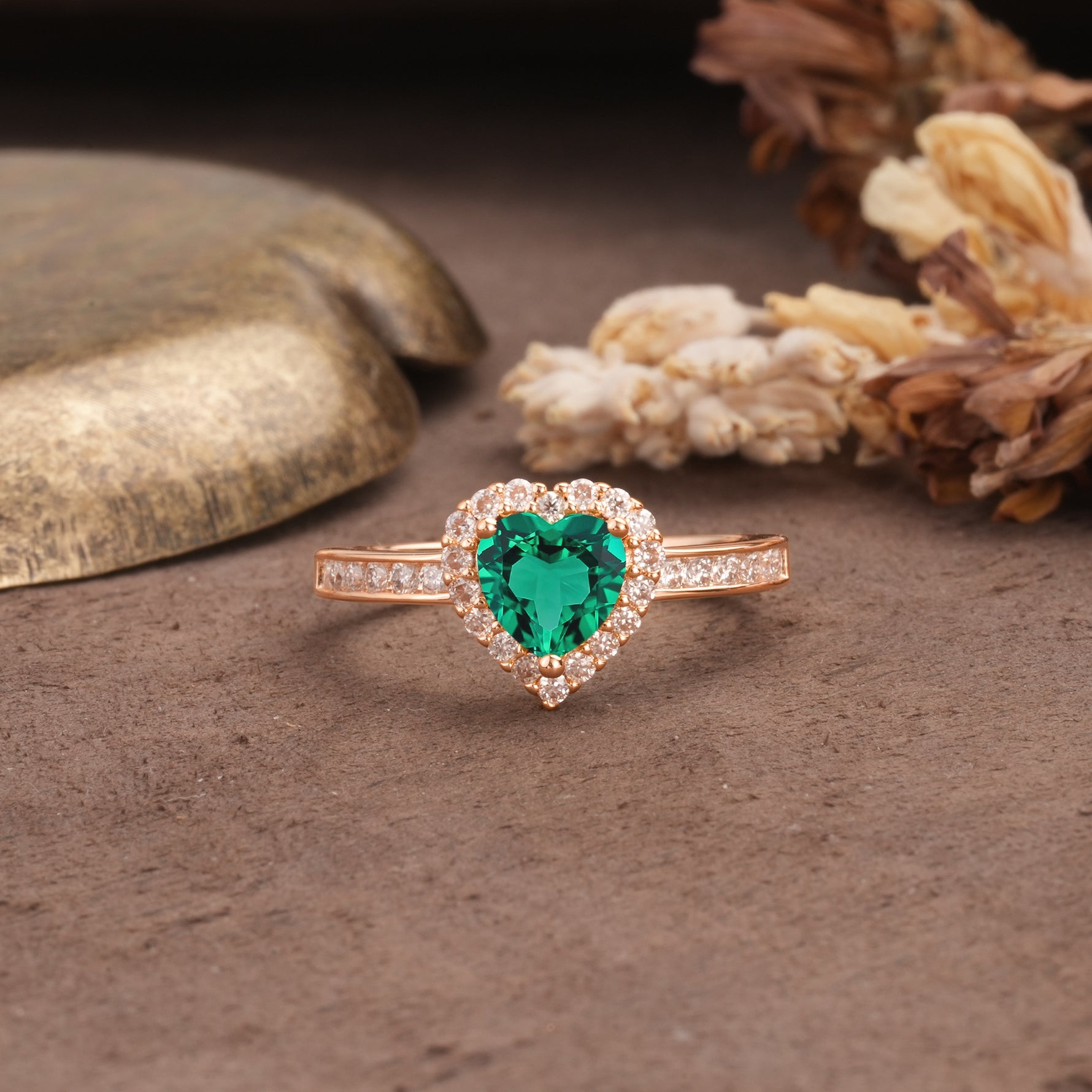 Unique and Classic 3-Prong Heart Cut Emerald Engagement Ring - Additional view