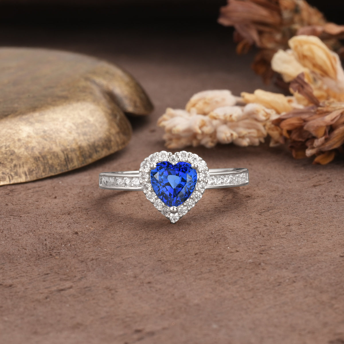 Unique and Classic 3-Prong Heart Cut Sapphire Engagement Ring - Additional view