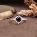 Unique and Classic 3-Prong Heart Cut Black Onyx Engagement Ring - Additional view