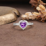 Unique and Classic 3-Prong Heart Cut Amethyst Engagement Ring - Additional view