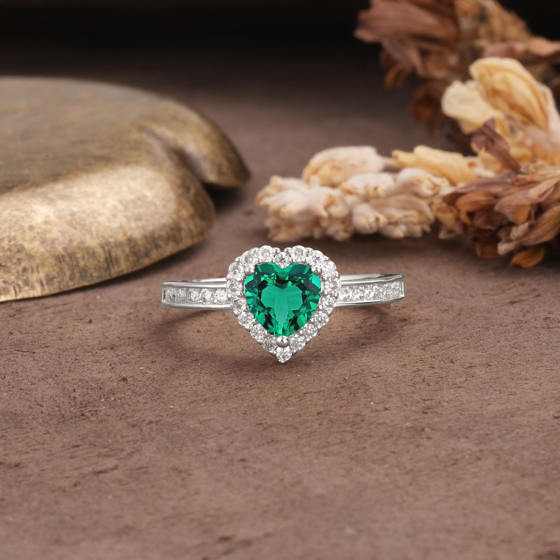 Unique and Classic 3-Prong Heart Cut Emerald Engagement Ring - Additional view