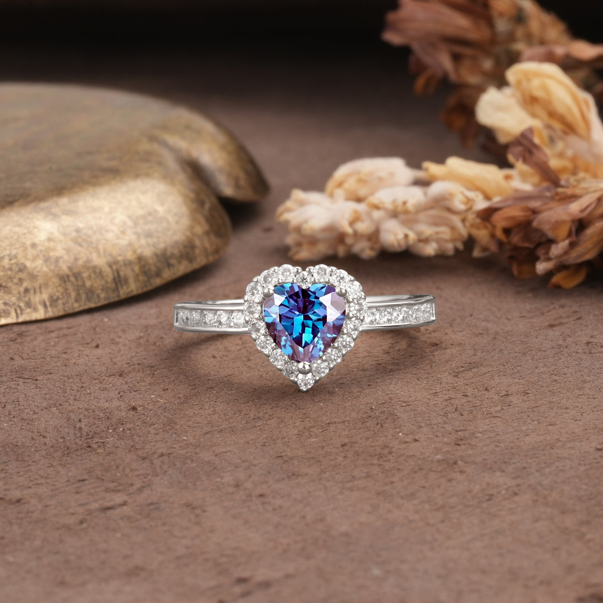 Unique and Classic 3-Prong Heart Cut Alexandrite Engagement Ring - Additional view