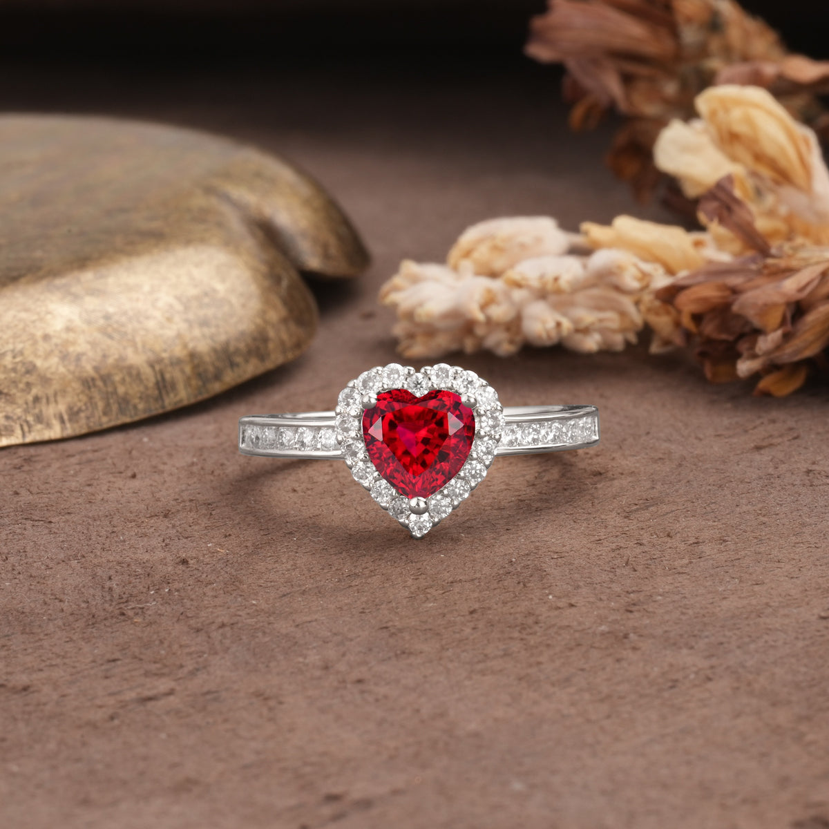 Unique and Classic 3-Prong Heart Cut Ruby Engagement Ring - Additional view