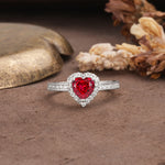 Unique and Classic 3-Prong Heart Cut Ruby Engagement Ring - Additional view