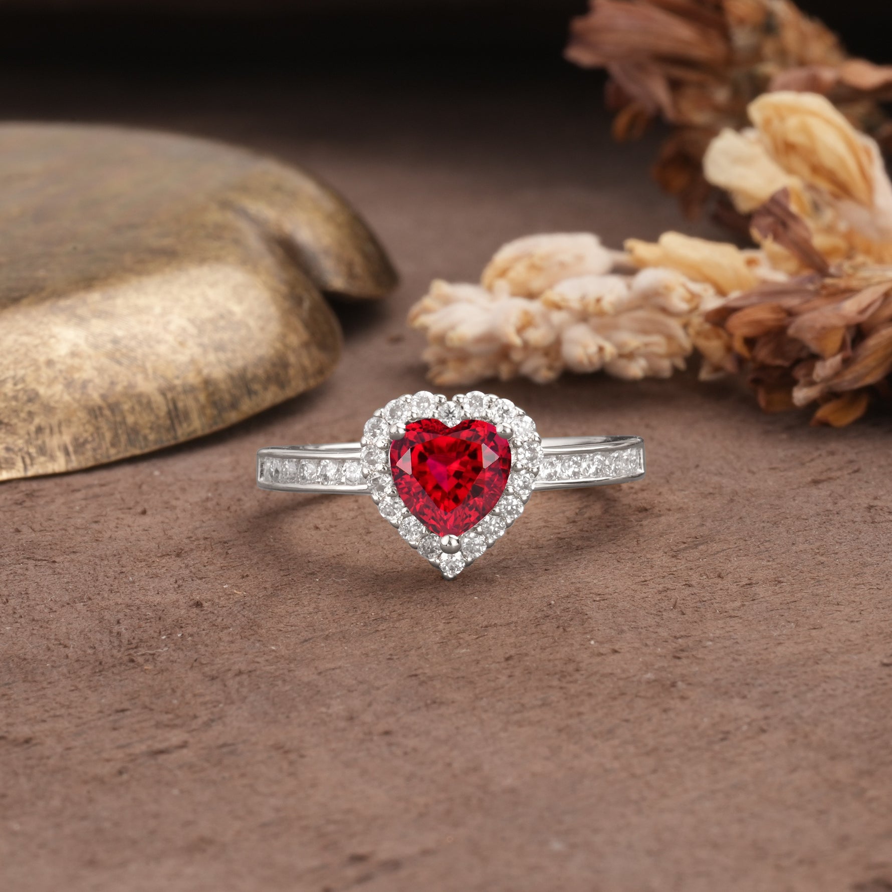 Unique and Classic 3-Prong Heart Cut Ruby Engagement Ring - Additional view