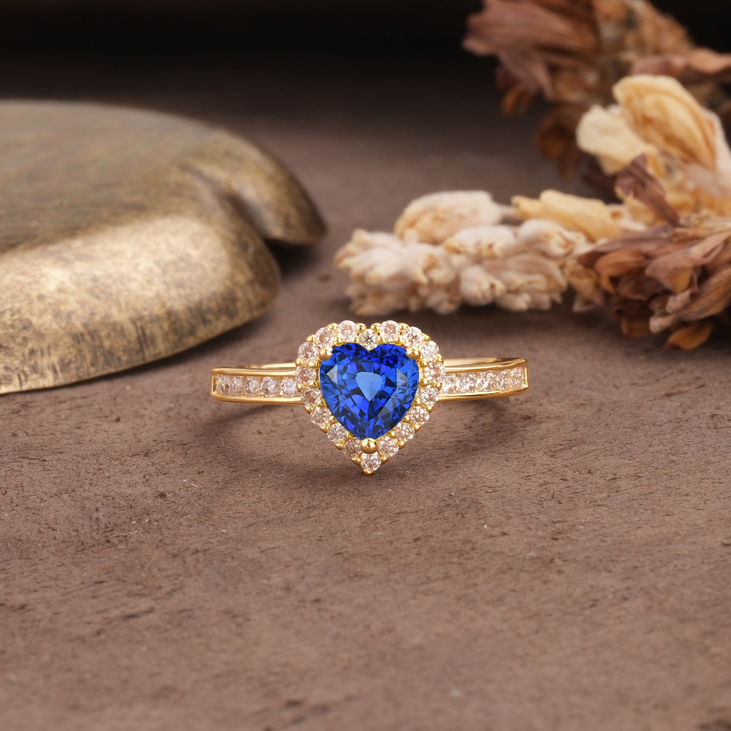 Unique and Classic 3-Prong Heart Cut Sapphire Engagement Ring - Additional view