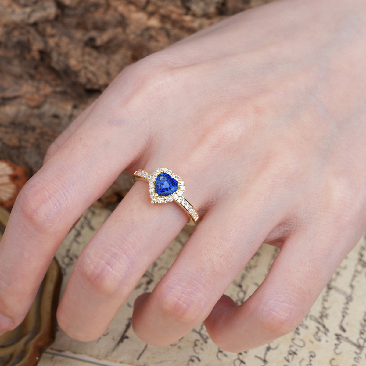 Unique and Classic 3-Prong Heart Cut Sapphire Engagement Ring - Additional view