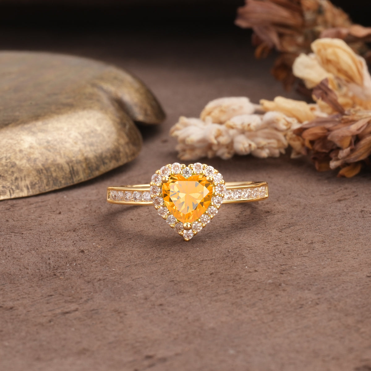 Unique and Classic 3-Prong Heart Cut Citrine Engagement Ring - Additional view