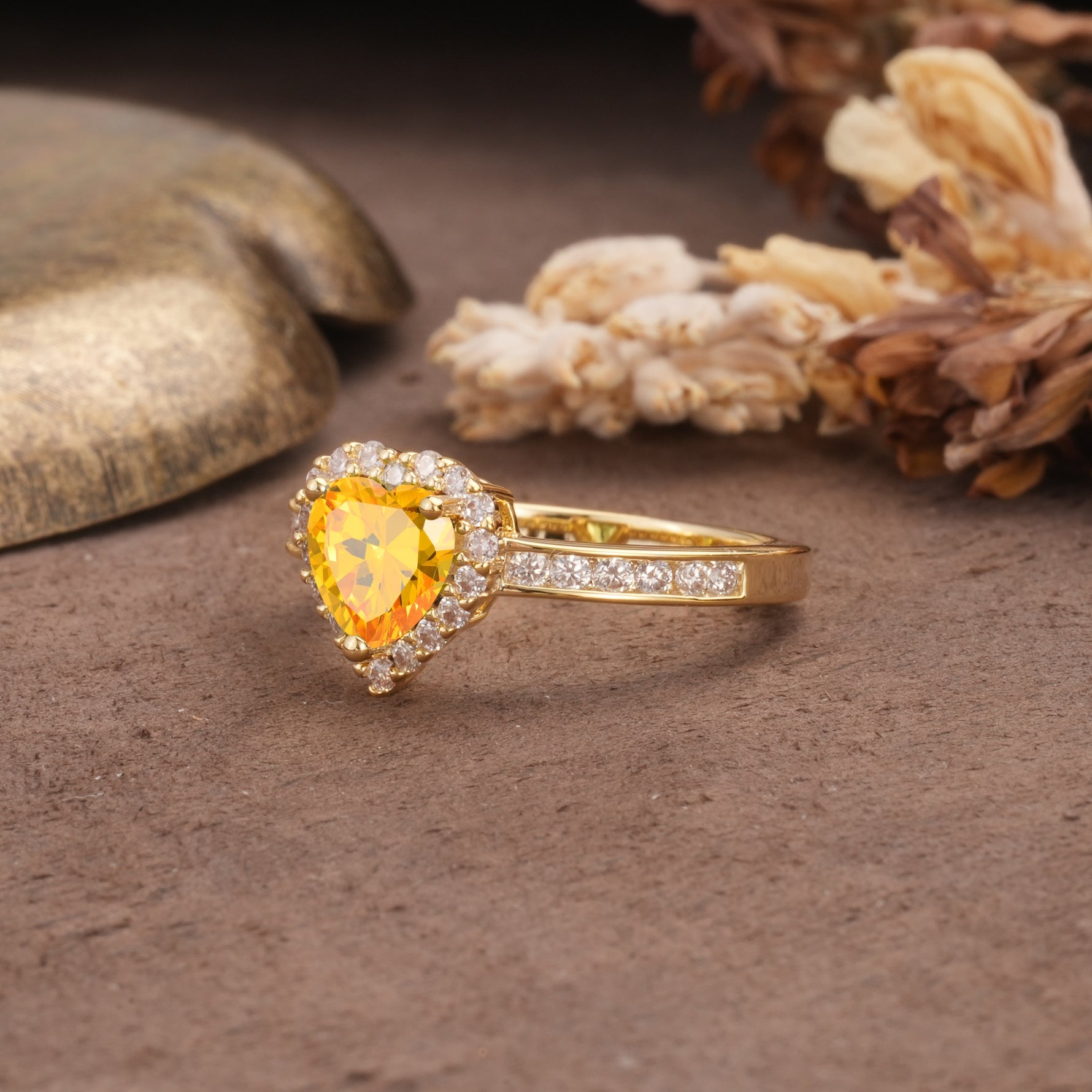 Unique and Classic 3-Prong Heart Cut Citrine Engagement Ring - Additional view