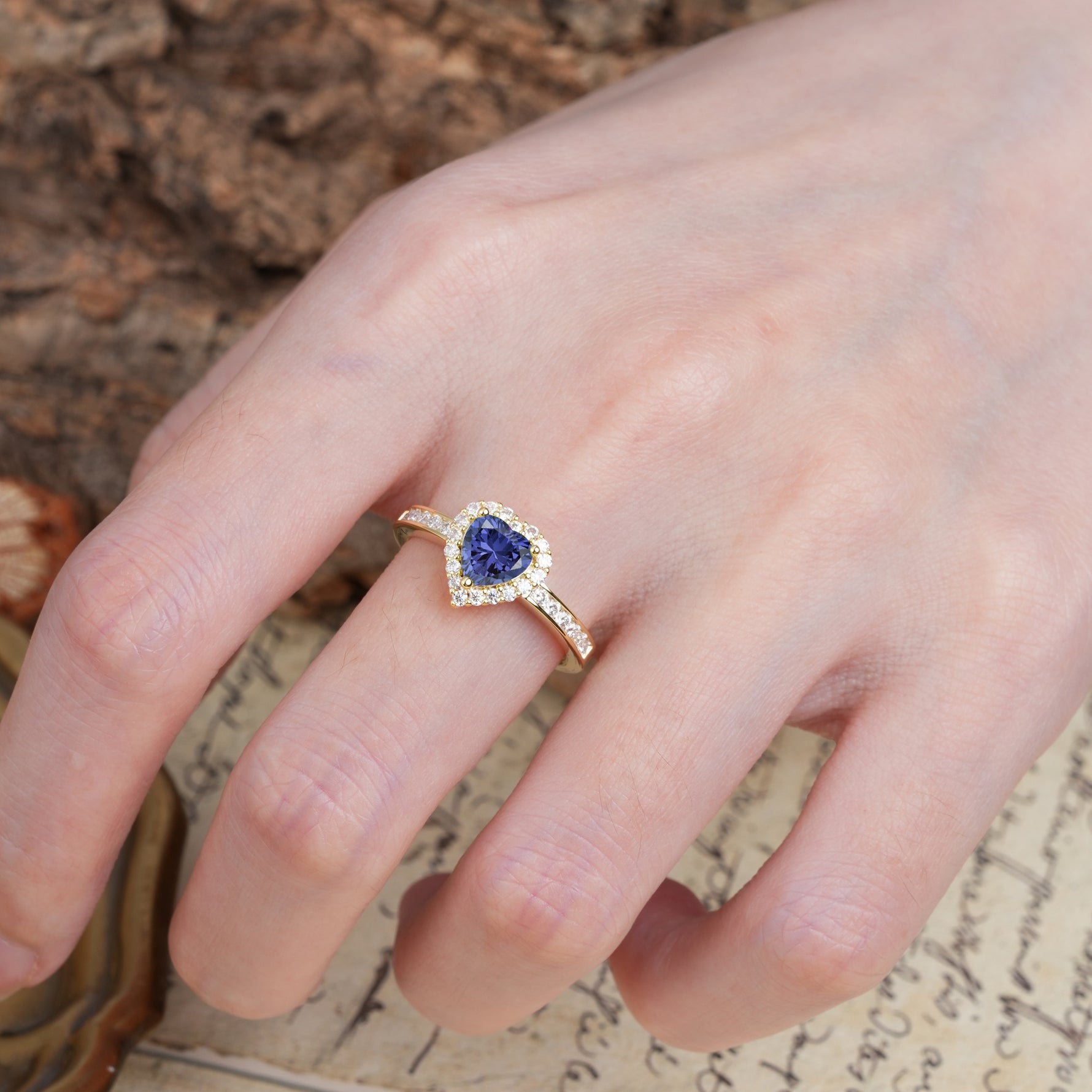 Unique and Classic 3-Prong Heart Cut Tanzanite Engagement Ring - Additional view
