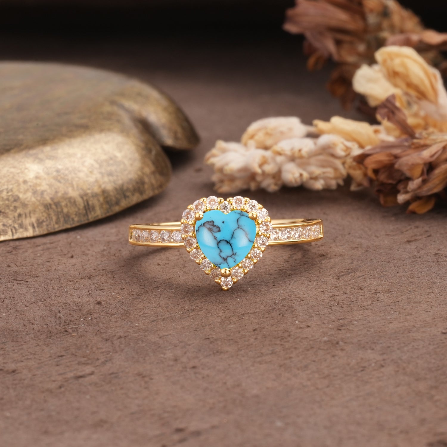 Unique and Classic 3-Prong Heart Cut Turquoise Engagement Ring - Additional view