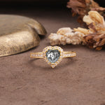 Unique and Classic 3-Prong Heart Cut Black Rutilated Quartz Engagement Ring - Additional view