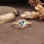 Unique and Classic 3-Prong Heart Cut Moss Agate Engagement Ring - Additional view