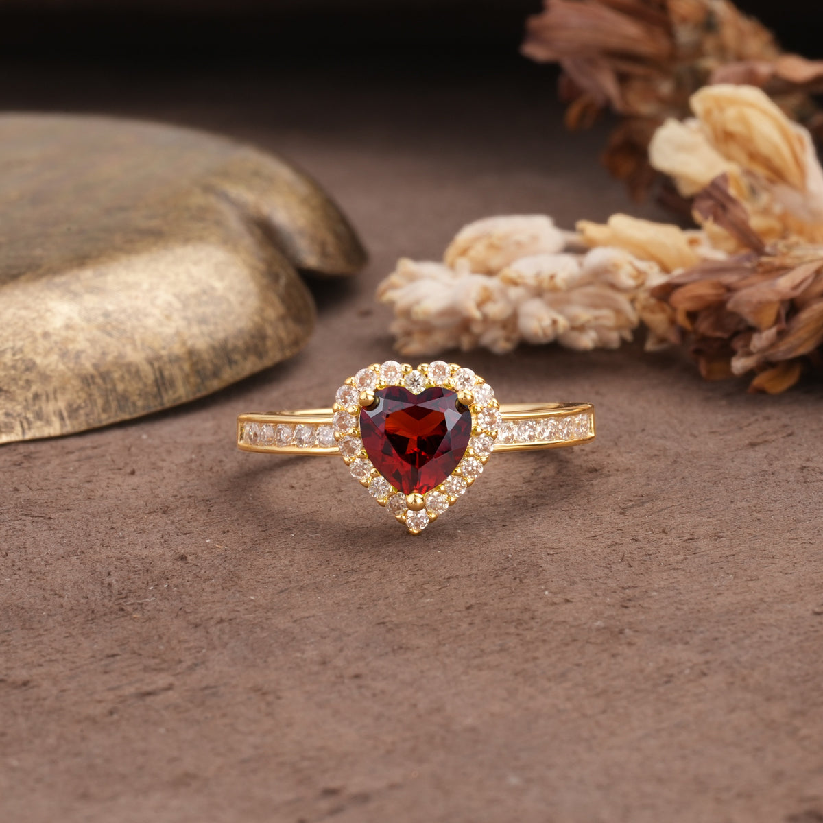 Unique and Classic 3-Prong Heart Cut Garnet Engagement Ring - Additional view