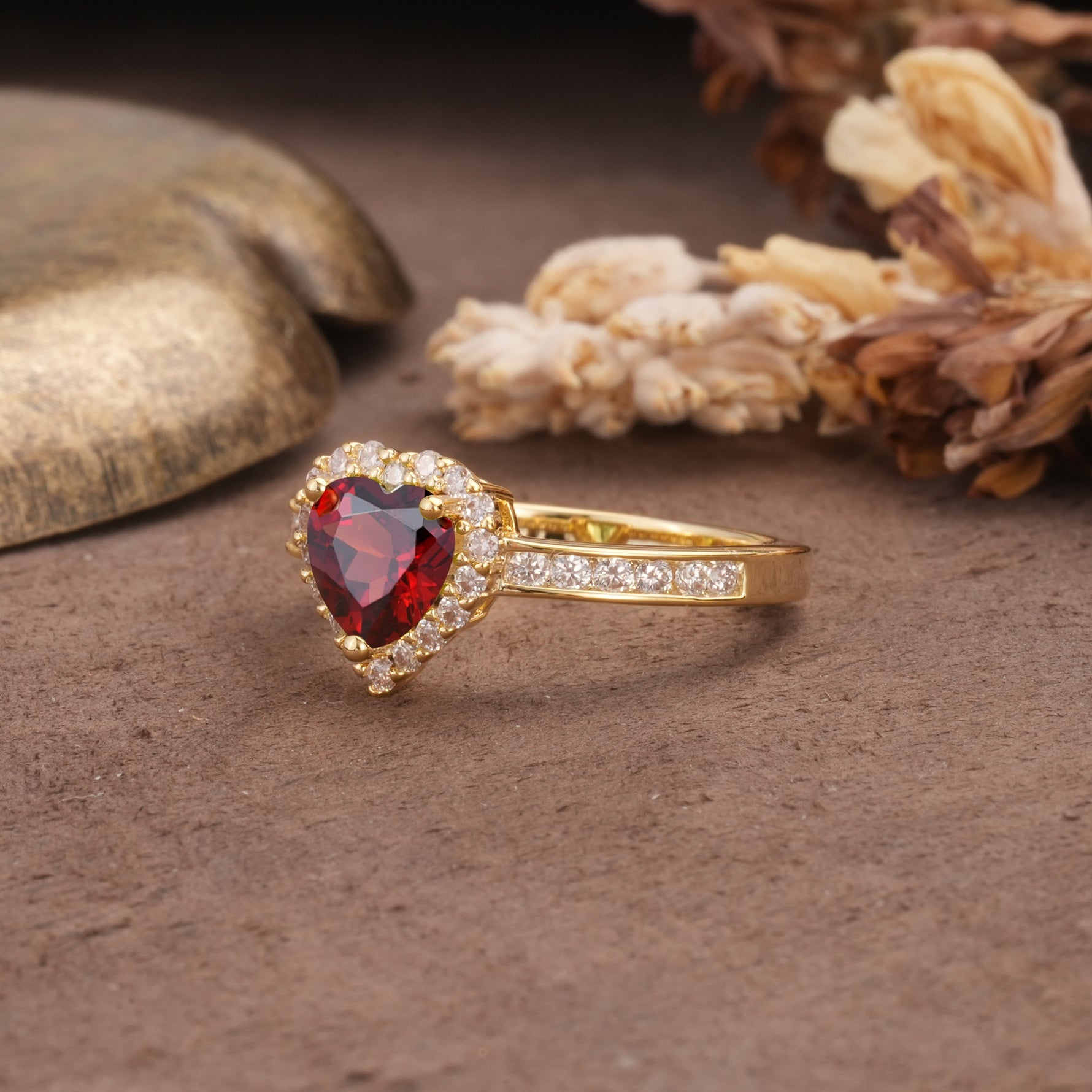 Unique and Classic 3-Prong Heart Cut Garnet Engagement Ring - Additional view