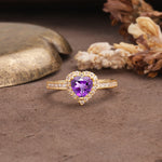 Unique and Classic 3-Prong Heart Cut Amethyst Engagement Ring - Additional view