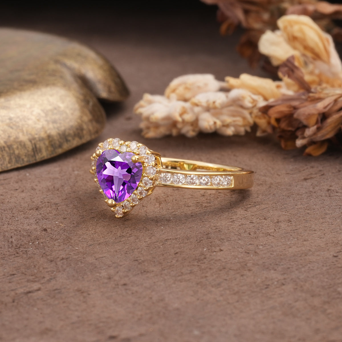 Unique and Classic 3-Prong Heart Cut Amethyst Engagement Ring - Additional view