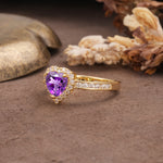 Unique and Classic 3-Prong Heart Cut Amethyst Engagement Ring - Additional view
