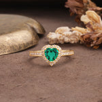 Unique and Classic 3-Prong Heart Cut Emerald Engagement Ring - Additional view