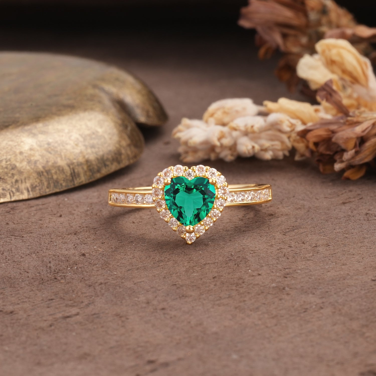 Unique and Classic 3-Prong Heart Cut Emerald Engagement Ring - Additional view
