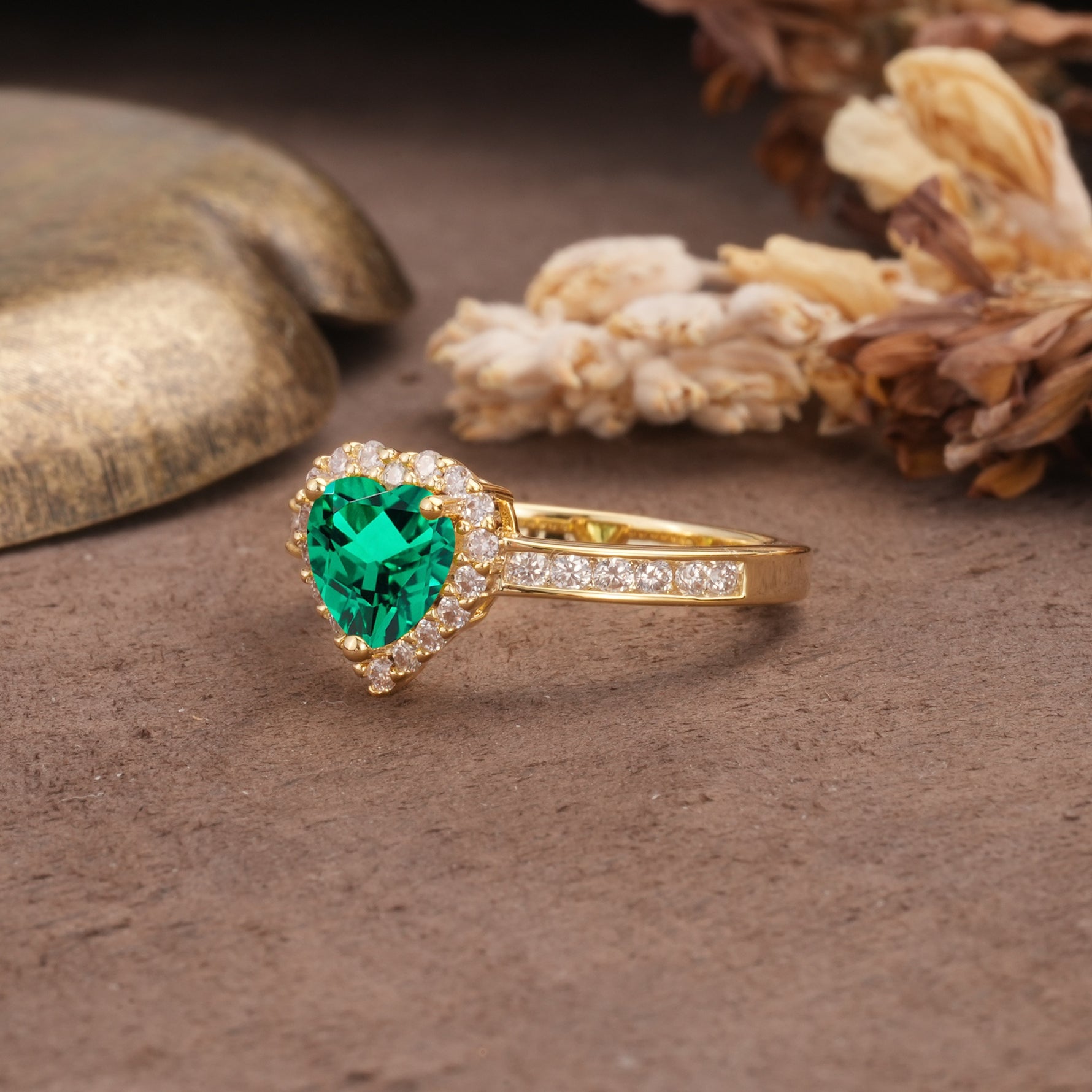 Unique and Classic 3-Prong Heart Cut Emerald Engagement Ring - Additional view