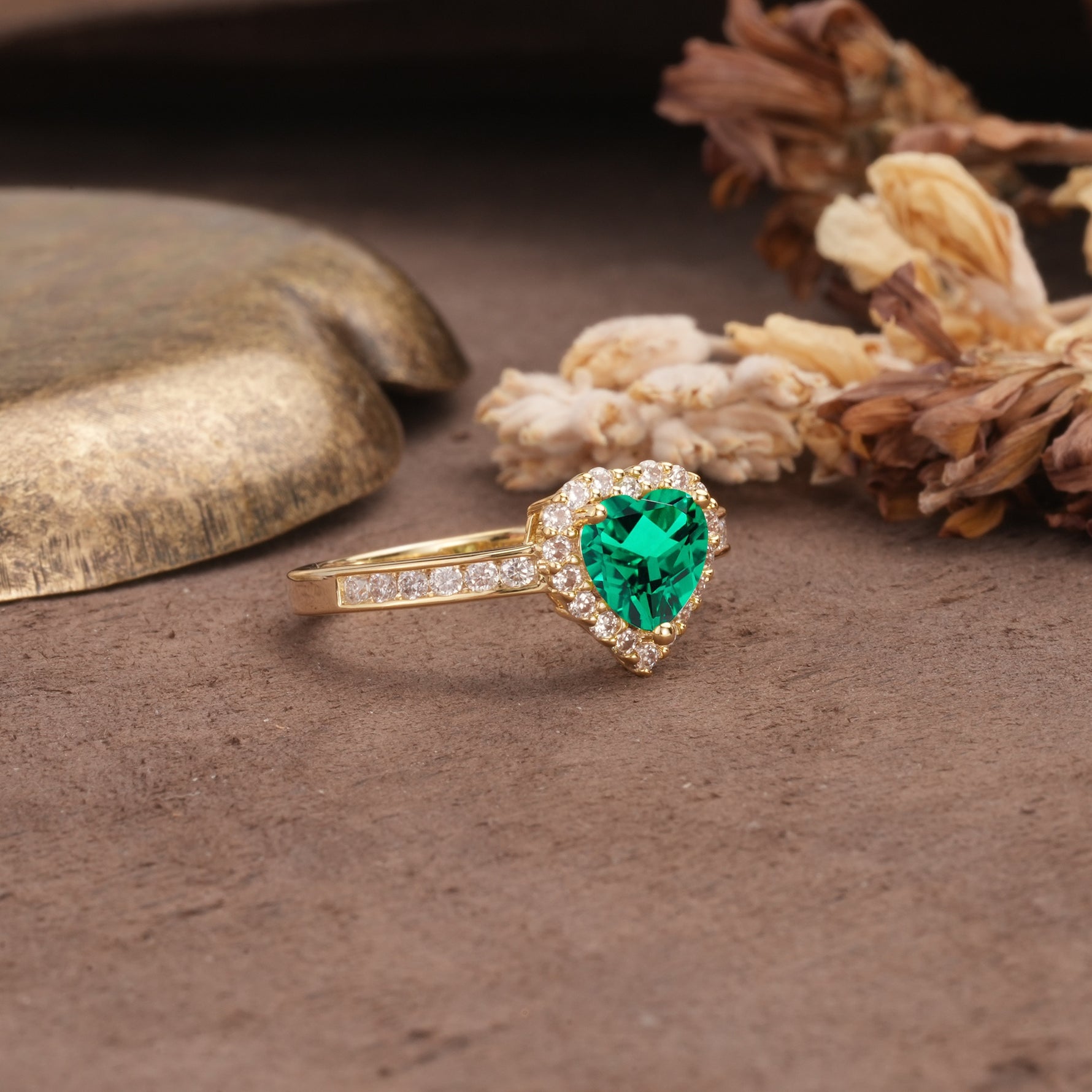 Unique and Classic 3-Prong Heart Cut Emerald Engagement Ring - Additional view