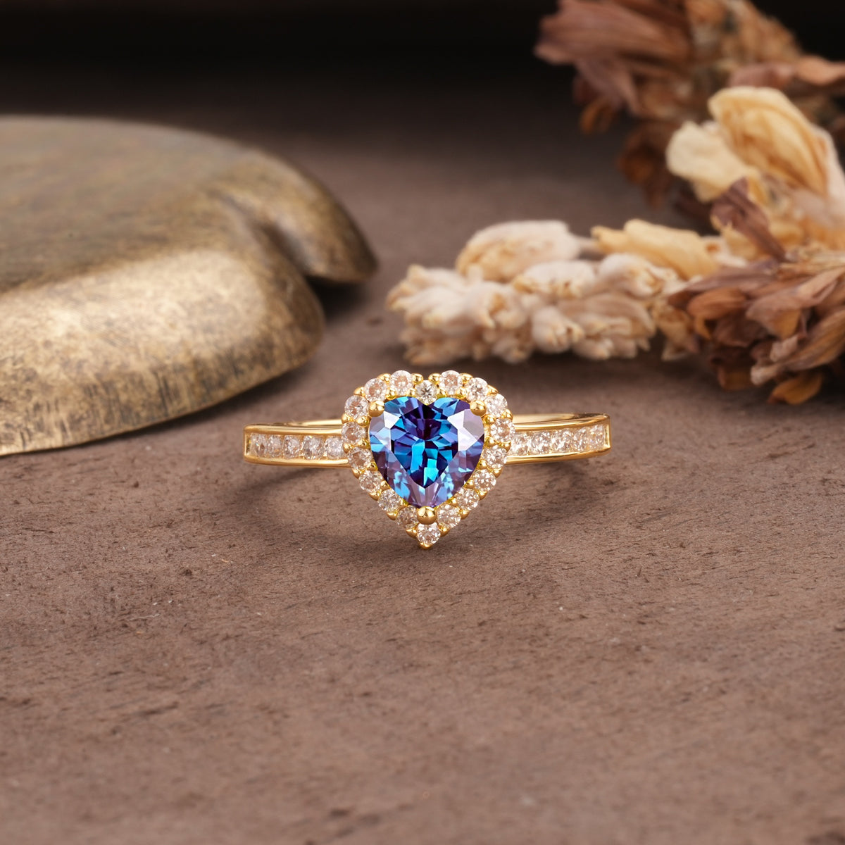 Unique and Classic 3-Prong Heart Cut Alexandrite Engagement Ring - Additional view