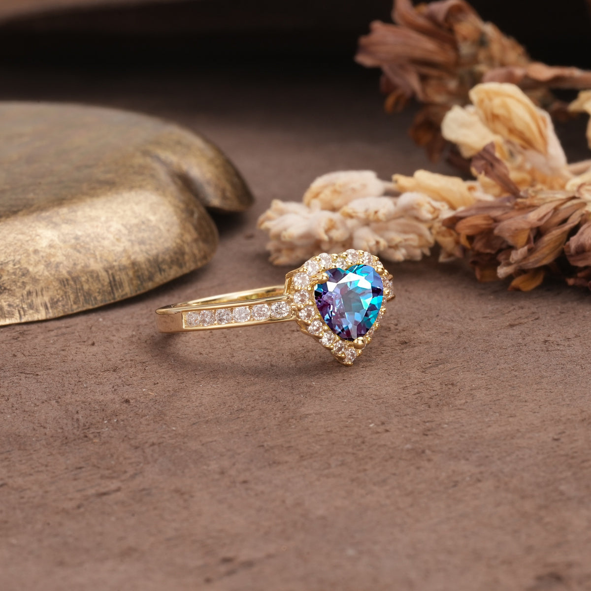 Unique and Classic 3-Prong Heart Cut Alexandrite Engagement Ring - Additional view