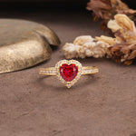 Unique and Classic 3-Prong Heart Cut Ruby Engagement Ring - Additional view