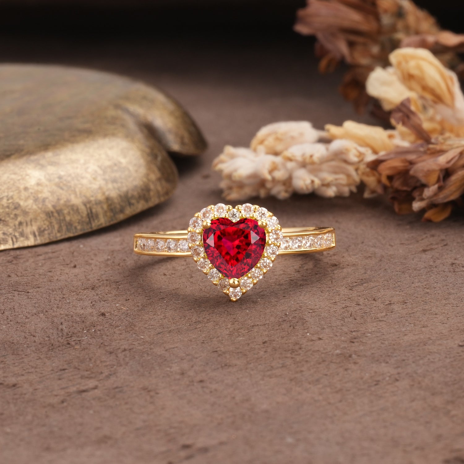 Unique and Classic 3-Prong Heart Cut Ruby Engagement Ring - Additional view