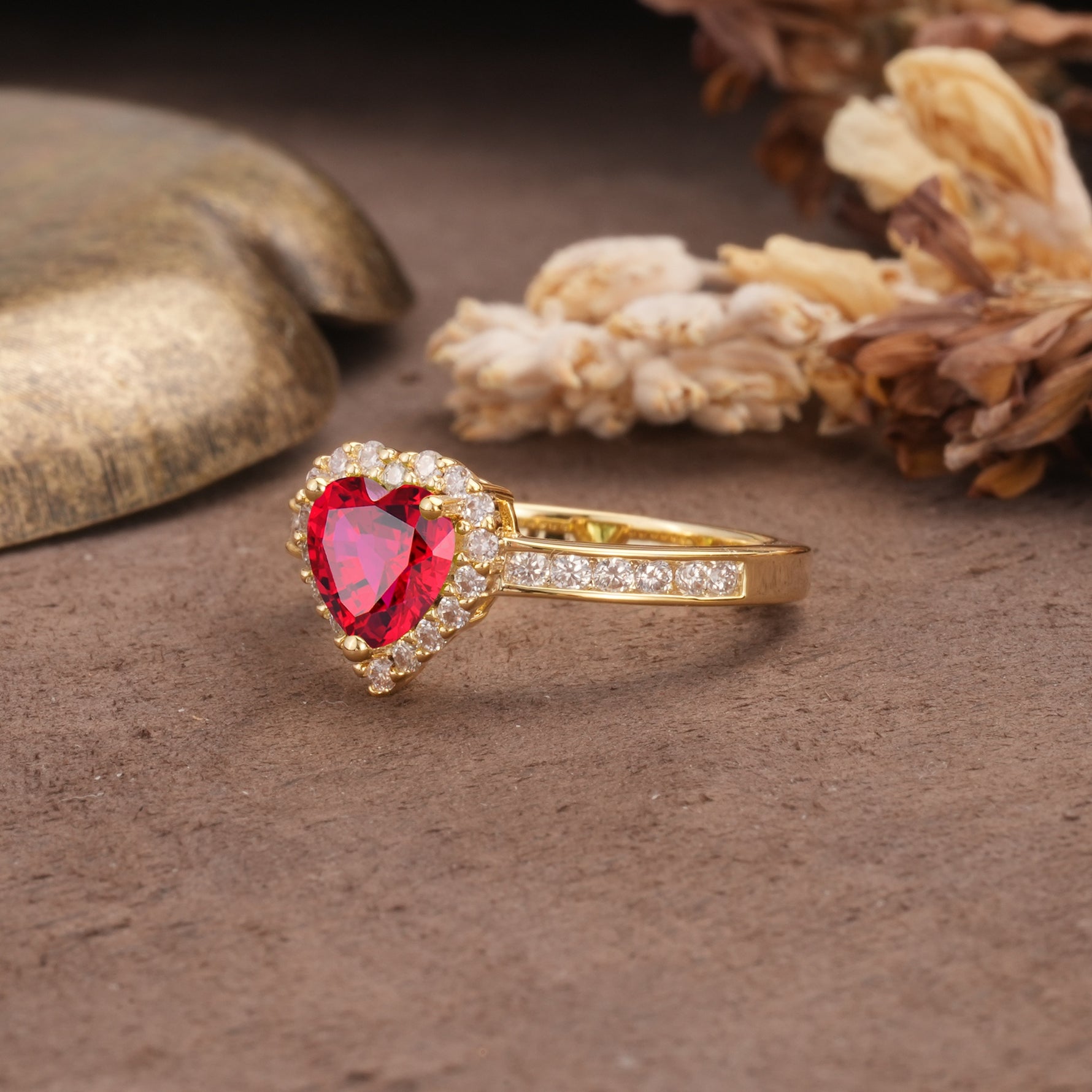Unique and Classic 3-Prong Heart Cut Ruby Engagement Ring - Additional view