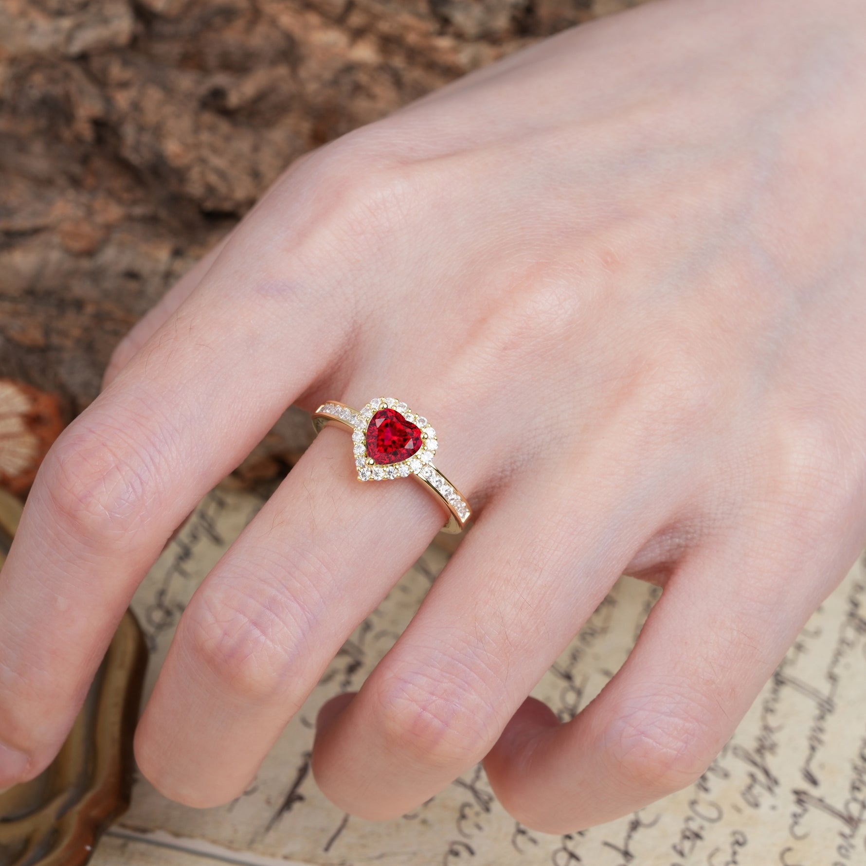 Unique and Classic 3-Prong Heart Cut Ruby Engagement Ring - Additional view