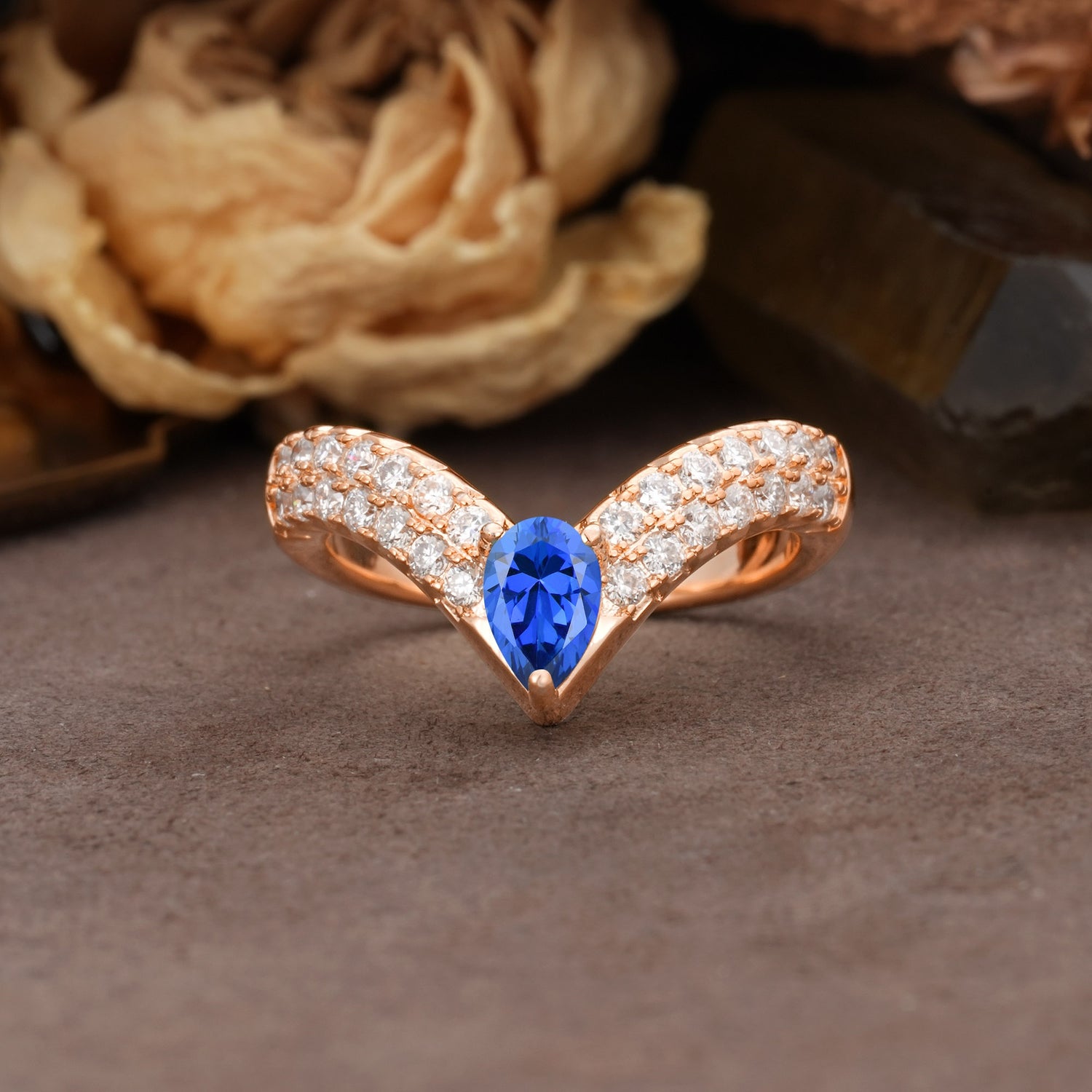 Luxurious Crown 3-Prong Pear Cut Sapphire Engagement Ring - Additional view