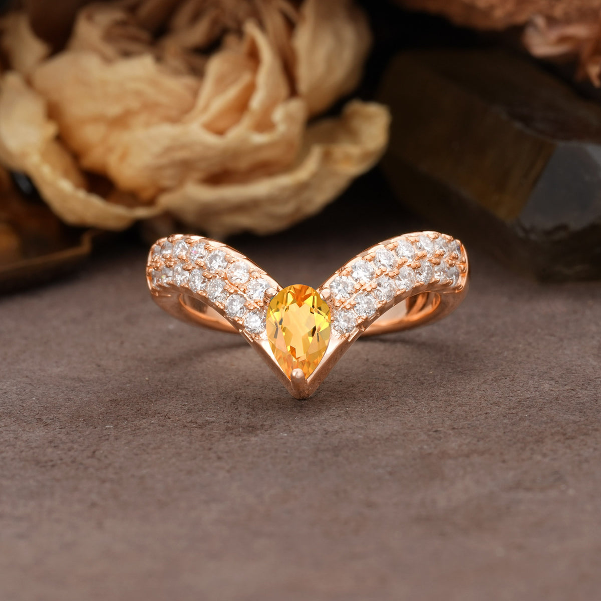 Luxurious Crown 3-Prong Pear Cut Citrine Engagement Ring - Additional view