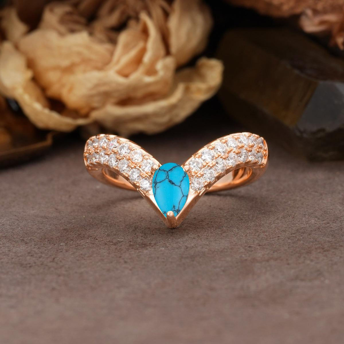 Luxurious Crown 3-Prong Pear Cut Turquoise Engagement Ring - Additional view