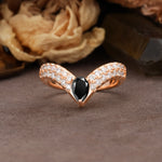 Luxurious Crown 3-Prong Pear Cut Black Onyx Engagement Ring - Additional view